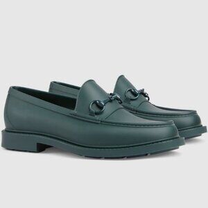 NIB Gucci enameled horsebit green rubber loafers- G 11 US 12
